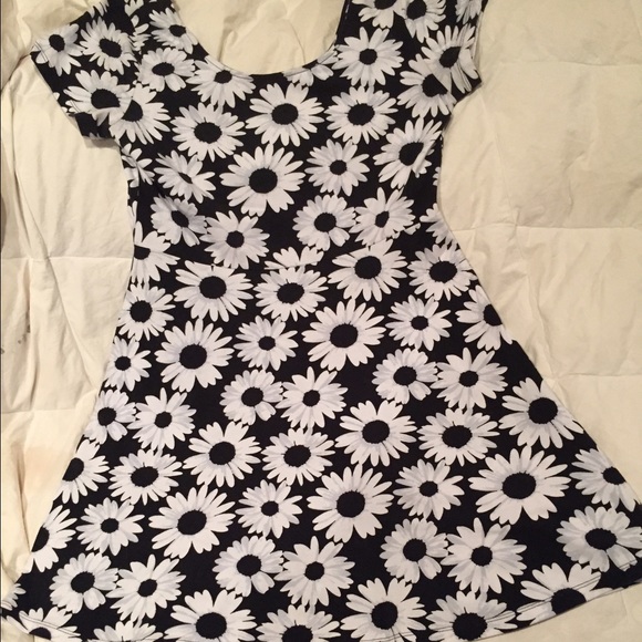Black & White Daisy Print Skater Dress