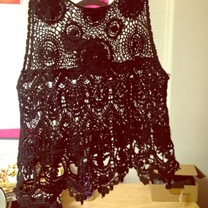 Woven black crochet tank top