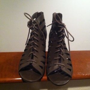 Avocado green Material Girl lace up ankle, sandle