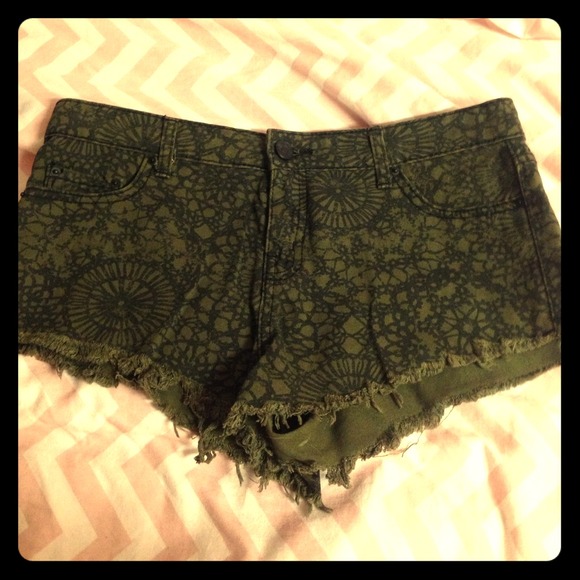 Urban Outfitters Patterned dark green denim shorts