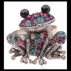 Rhinestone Adjustable Color Frog Statement Ring