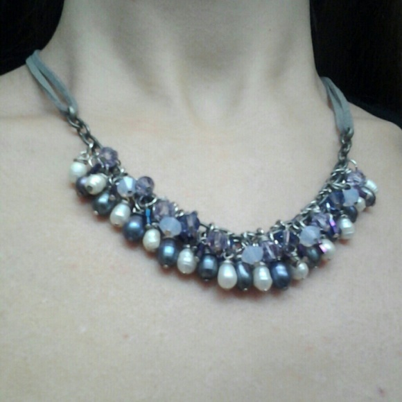 Handcrafted, Plums & Cream Bib Necklace - Picture 1 of 4