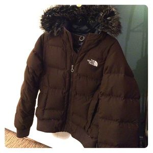 North Face Brown puffer she'll w/ fur hood