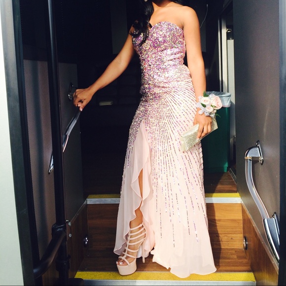 Pink sequenced prom gown