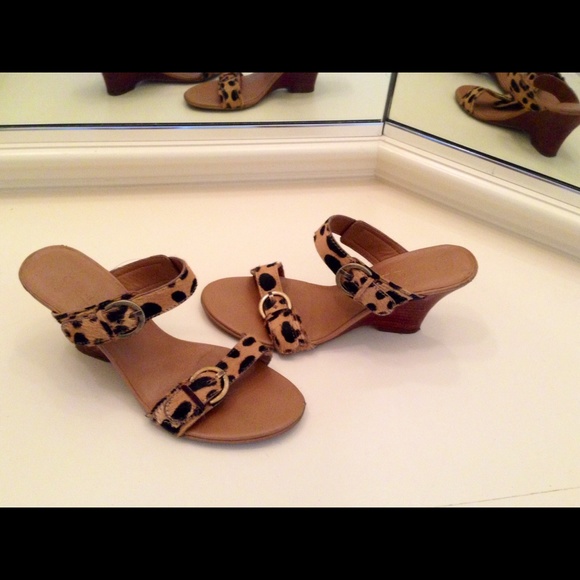 Coldwater Creek calf hair leopard wedge sandals