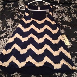 Flowy blue and tan striped tank top