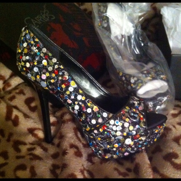 Carlos Santana Shoes - Carlos Santana Black Sequined Peep Toed Pumps sz.8