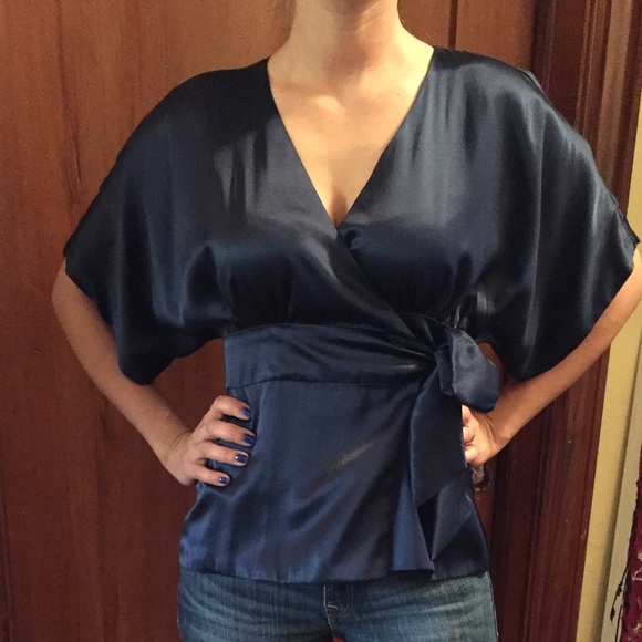 Navy Blue Silk Kimono style top