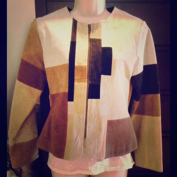Karen Arnold Color Block Leather Jacket - Picture 1 of 4