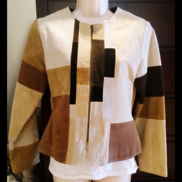Karen Arnold Color Block Leather Jacket - Picture 2 of 4