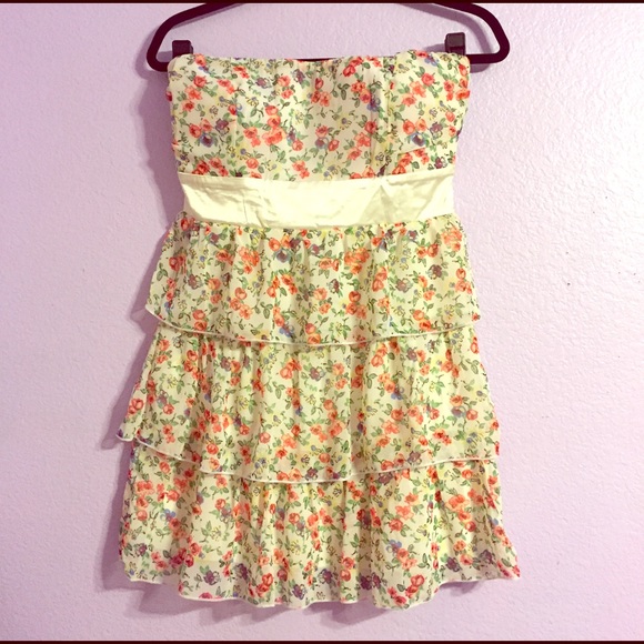 Floral Strapless Tiered Dress