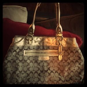 Brown and gold coach purse authentic
