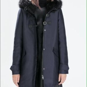 ZARA Faux Fur Hooded Duffle Coat