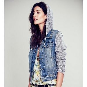 Free People Knit Hooded Denim Jacket (blue)
