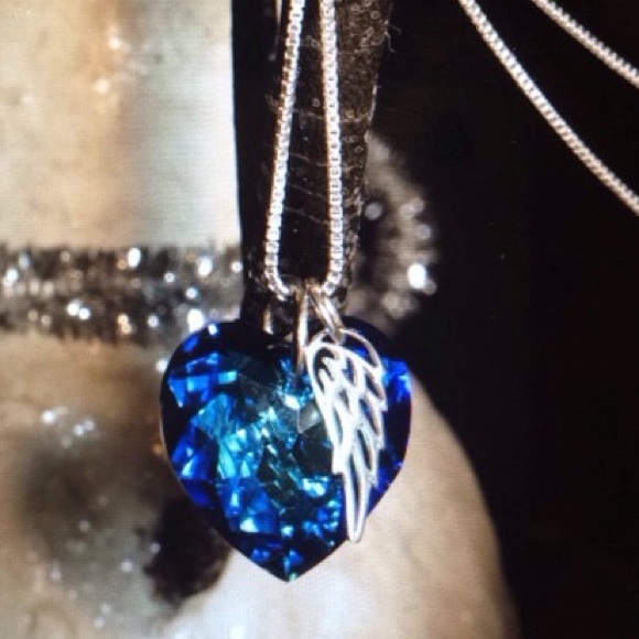Blue Swarovski Angel Wing Heart Necklace
