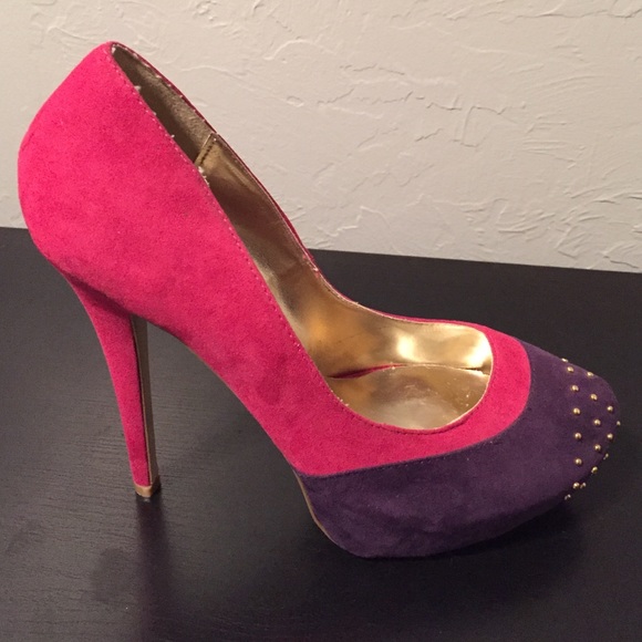 Purple and Pink Pumps with Gold Studs