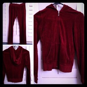 Juicy Couture petite burgundy velour tracksuit.