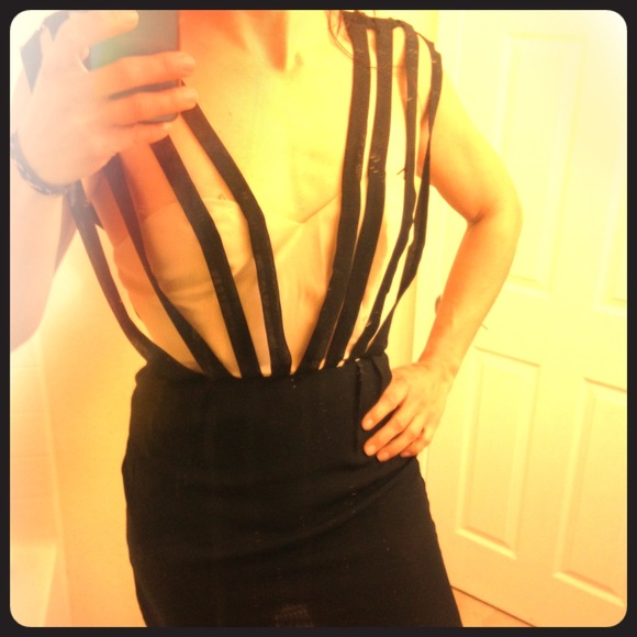 'Double in Brass' black/nude mini dress