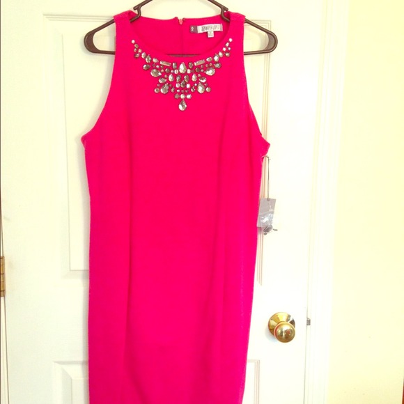 NWT Hot pink jeweled neck line dress