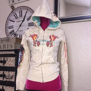 ED HARDY CHRISTIAN Audigier jacket hooded logo XS
