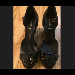 Authentic Fendi Black Leather Wedges