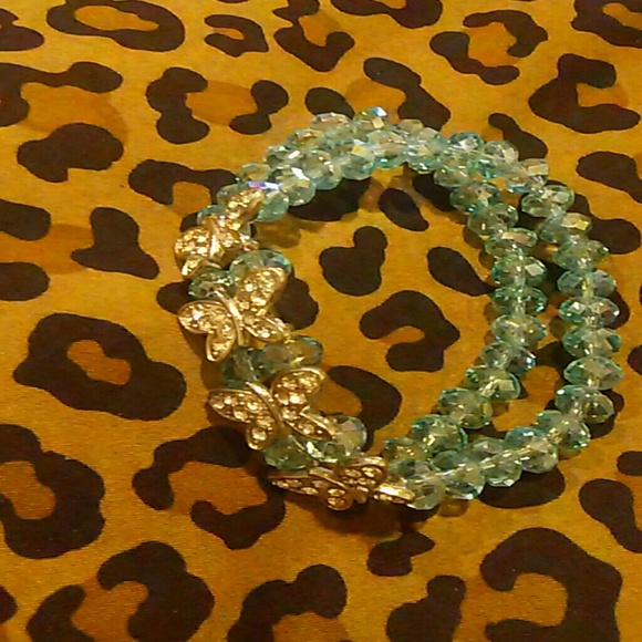Aqua Crystal Butterfly Bracelet - Picture 1 of 4