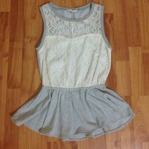 Grey and lace peplum top