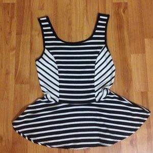 Black and white striped peplum top