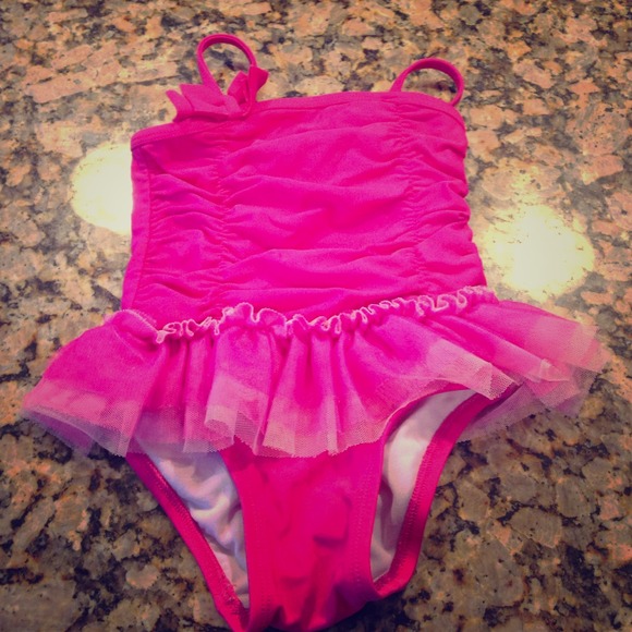 Girls one piece bathing suit and pink coverup