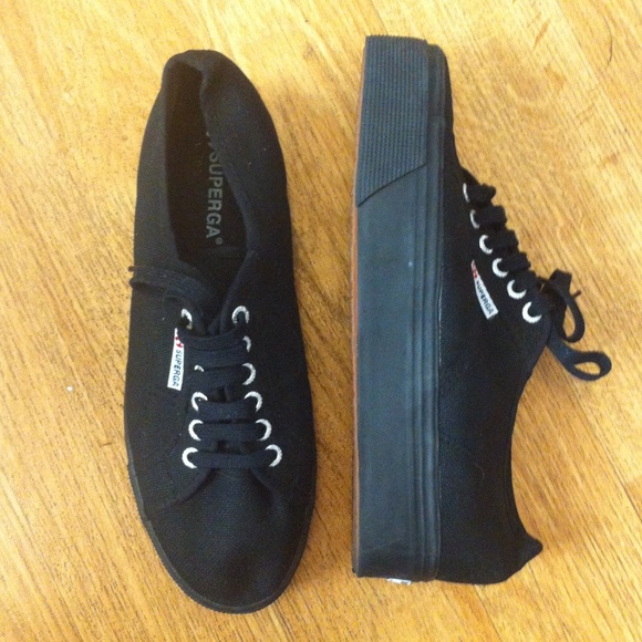 Superga black platform shoes