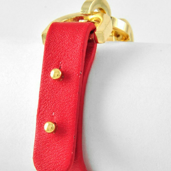 SALE•Red Gold Tone chain link leatherette bracelet - Picture 2 of 2