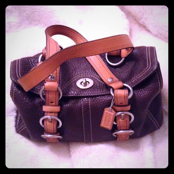 Brown and camel leather coach purse