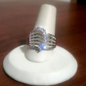New Simulated WHITE SAPPHIRE Moon Gems Banded 925 Silver Ring 8 Moon crescent