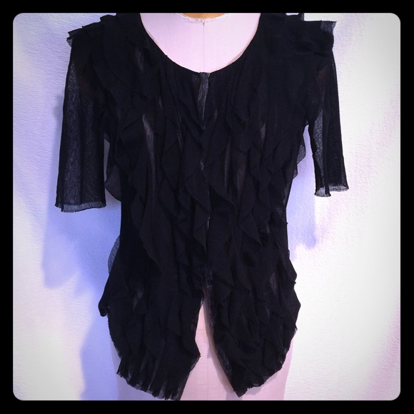 Jason Wu black lace vertical tier ruffle top