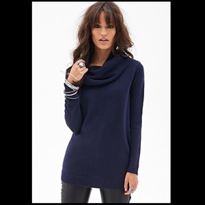 Navy Blue Cowl Neck Sweater