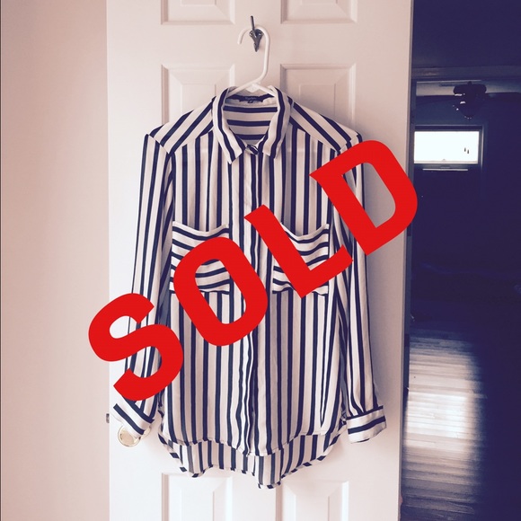 Striped Chiffon Black & White Button Front Blouse
