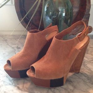 LAMB cognac suede wedges