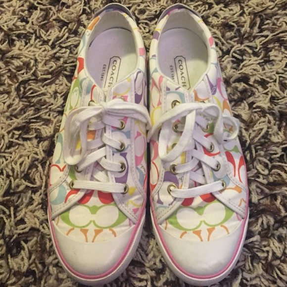 Slightly worn multi colored Coach Sneakers
