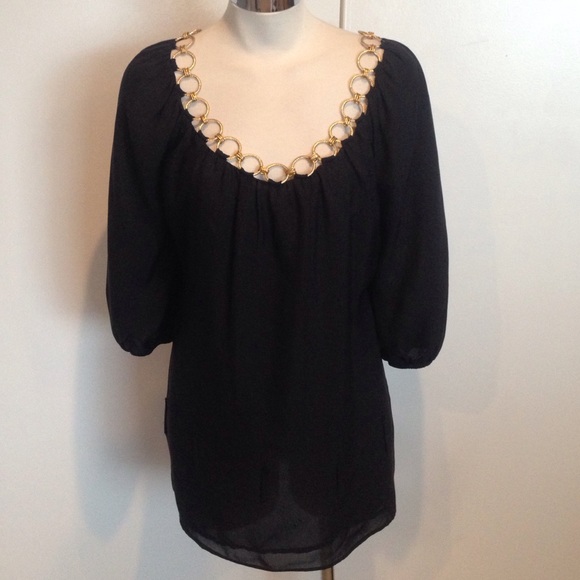 100% Silk ARDEN B Gold Chain Link Dress Blouse Bebe