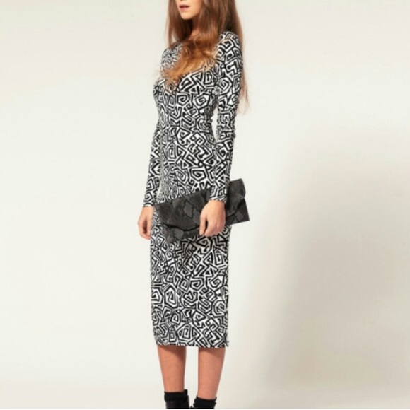 Asos bodycon yoko pop print midi dress size 6