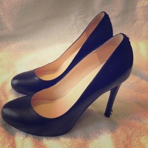 Black leather high heels