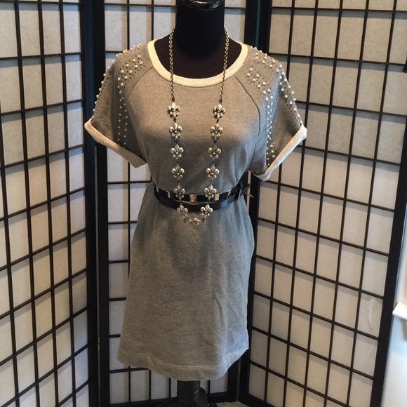Forever 21 Dresses & Skirts - Pearl/studded gray sweatshirt dress