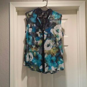 Floral Blouse with Peek-a-boo Lace Detail