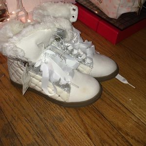 White and silver booties