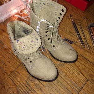 Beige embellished boots