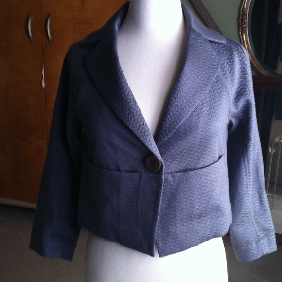 Anthropologie Jacket Gray w/woven Chevron design - Picture 2 of 4