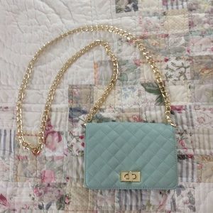 Pastel green/blue with gold chain handbag.
