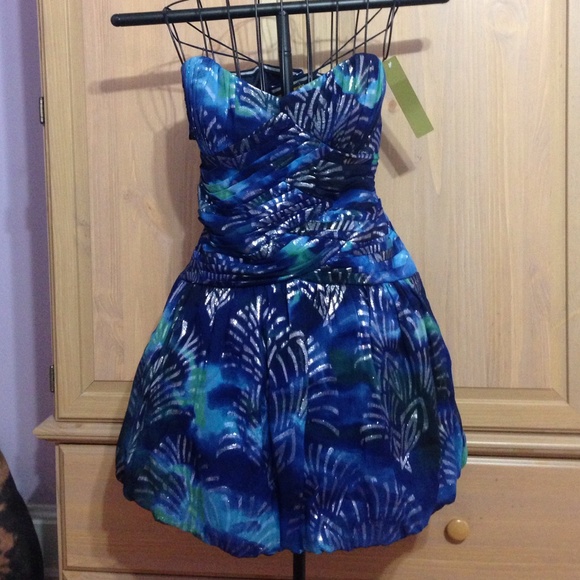 Nicole Miller Strapless Metallic Print Dress (8)