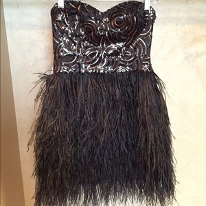 Bebe strapless sequins feather dress size XS