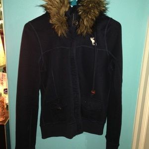 navy Abercrombie jacket with fur